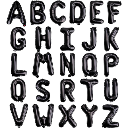 Balon Folie Metalizata Litera F, , 40 cm, Umflati cu Heliu sau Aer, Ambalaj Individual, Pai inclus, Negru [1]