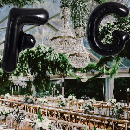 Balon Folie Metalizata Litera F, , 40 cm, Umflati cu Heliu sau Aer, Ambalaj Individual, Pai inclus, Negru [2]