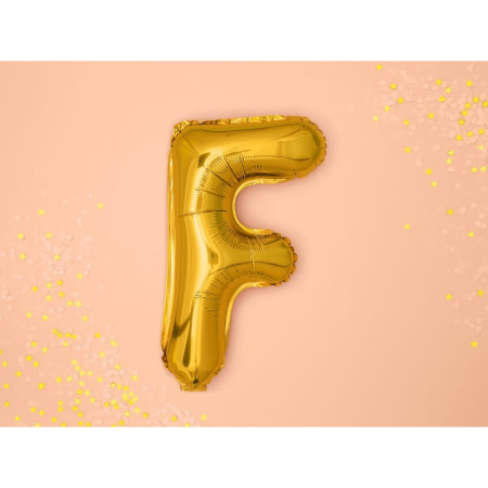 Balon Folie Metalizata Litera F, , 80 cm, Umflati cu Heliu sau Aer, Ambalaj Individual, Pai inclus, Auriu [1]