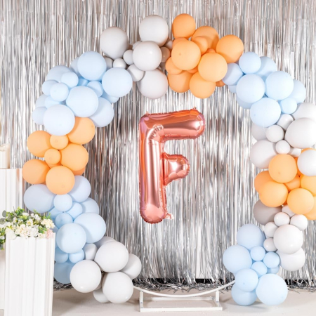 Balon Folie Metalizata Litera F, , 80 cm, Umflati cu Heliu sau Aer, Ambalaj Individual, Pai inclus, Rose Gold [5]