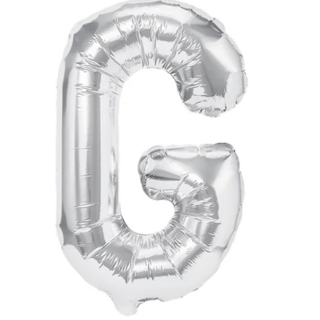 ✨TOATE PRODUSELE✨ - Balon Folie Metalizata Litera G, , 40 cm, Umflati cu Heliu sau Aer, Ambalaj Individual, Pai inclus, Argintiu
