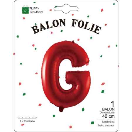 Balon Folie Metalizata Litera G, , 40 cm, Umflati cu Heliu sau Aer, Ambalaj Individual, Pai inclus, Rosu [1]
