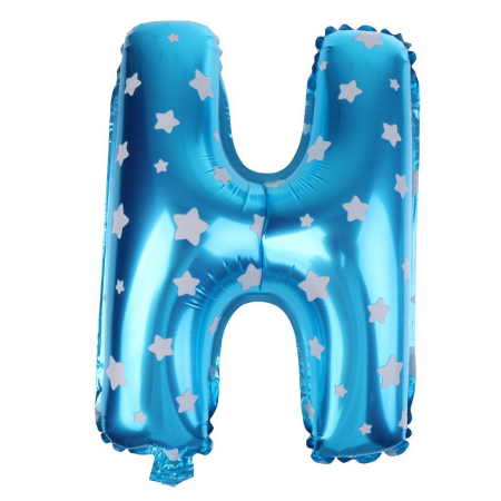 Balon Folie Metalizata Litera H, , 40 cm, Cu Imprimeu Stelute, Umflati cu Heliu sau Aer, Ambalaj Individual, Pai inclus, Albastru [3]