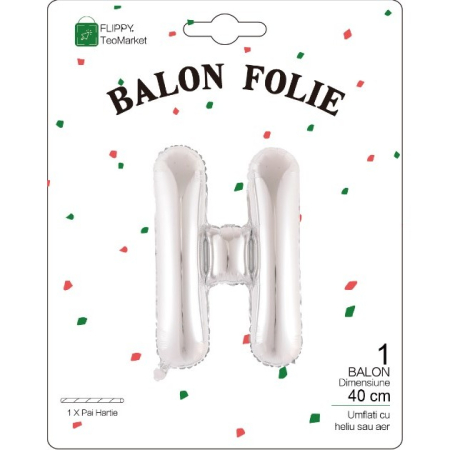 Balon Folie Metalizata Litera H, , 40 cm, Umflati cu Heliu sau Aer, Ambalaj Individual, Pai inclus, Argintiu [1]