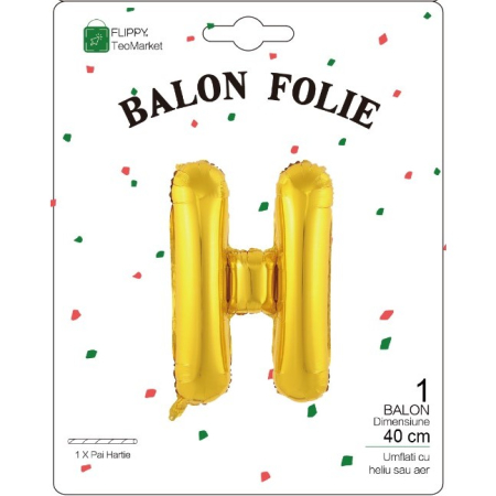 Balon Folie Metalizata Litera H, , 40 cm, Umflati cu Heliu sau Aer, Ambalaj Individual, Pai inclus, Auriu [1]
