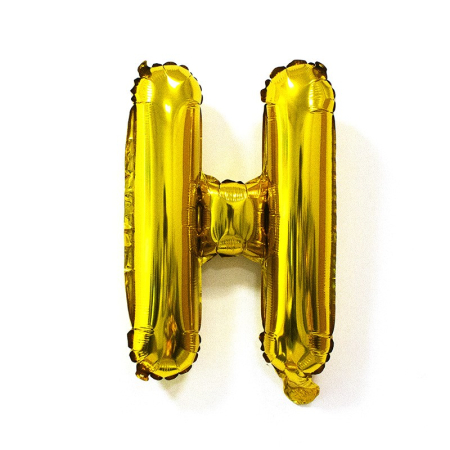 Balon Folie Metalizata Litera H, , 40 cm, Umflati cu Heliu sau Aer, Ambalaj Individual, Pai inclus, Auriu [3]