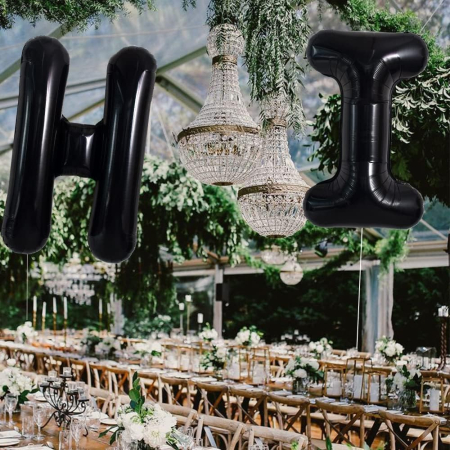 Balon Folie Metalizata Litera H, , 40 cm, Umflati cu Heliu sau Aer, Ambalaj Individual, Pai inclus, Negru [2]