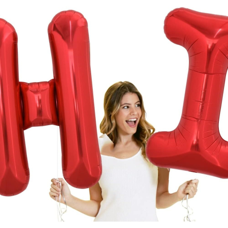 Balon Folie Metalizata Litera H, , 40 cm, Umflati cu Heliu sau Aer, Ambalaj Individual, Pai inclus, Rosu [6]