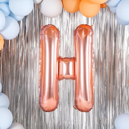 Balon Folie Metalizata Litera H, , 80 cm, Umflati cu Heliu sau Aer, Ambalaj Individual, Pai inclus, Rose Gold [6]