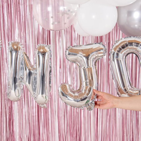 Balon Folie Metalizata Litera J, , 40 cm, Umflati cu Heliu sau Aer, Ambalaj Individual, Pai inclus, Argintiu [5]