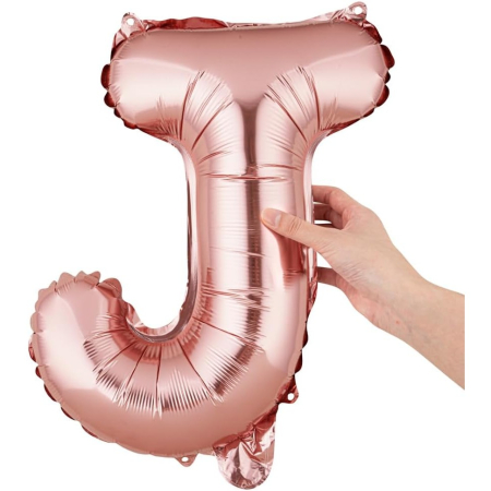 Balon Folie Metalizata Litera J, , 40 cm, Umflati cu Heliu sau Aer, Ambalaj Individual, Pai inclus, Rose Gold [6]
