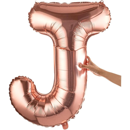 Balon Folie Metalizata Litera J, , 80 cm, Umflati cu Heliu sau Aer, Ambalaj Individual, Pai inclus, Rose Gold [7]