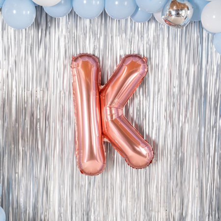 Balon Folie Metalizata Litera K, , 100 cm, Umflati cu Heliu sau Aer, Ambalaj Individual, Pai inclus, Rose Gold [6]