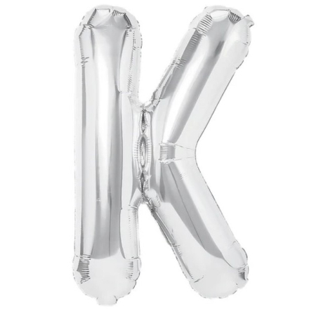 ✨TOATE PRODUSELE✨ - Balon Folie Metalizata Litera K, , 40 cm, Umflati cu Heliu sau Aer, Ambalaj Individual, Pai inclus, Argintiu