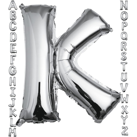 Balon Folie Metalizata Litera K, , 40 cm, Umflati cu Heliu sau Aer, Ambalaj Individual, Pai inclus, Argintiu [2]