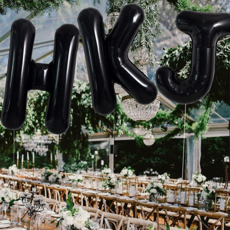 Balon Folie Metalizata Litera K, , 40 cm, Umflati cu Heliu sau Aer, Ambalaj Individual, Pai inclus, Negru [3]