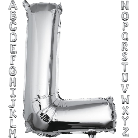 Balon Folie Metalizata Litera L, , 40 cm, Umflati cu Heliu sau Aer, Ambalaj Individual, Pai inclus, Argintiu [2]