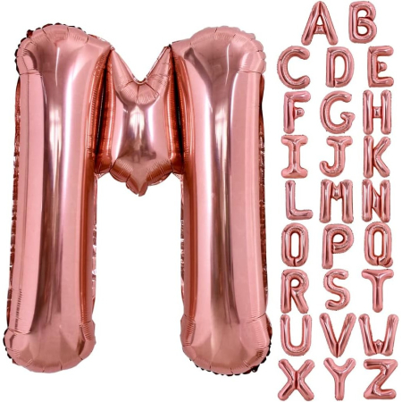 Balon Folie Metalizata Litera M, , 80 cm, Umflati cu Heliu sau Aer, Ambalaj Individual, Pai inclus, Rose Gold [3]