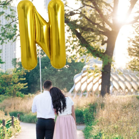 Balon Folie Metalizata Litera N, , 80 cm, Umflati cu Heliu sau Aer, Ambalaj Individual, Pai inclus, Auriu [3]