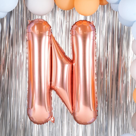Balon Folie Metalizata Litera N, , 80 cm, Umflati cu Heliu sau Aer, Ambalaj Individual, Pai inclus, Rose Gold [6]