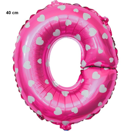 Balon Folie Metalizata Litera O, , 40 cm, Cu Imprimeu Inimioare, Umflati cu Heliu sau Aer, Ambalaj Individual, Pai inclus, Roz [1]