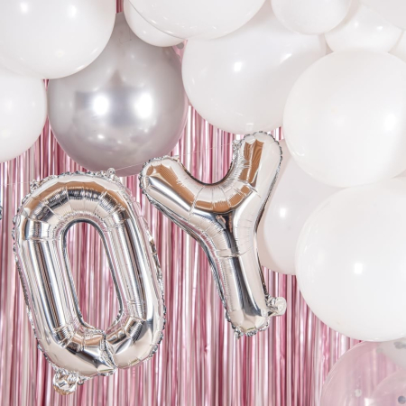 Balon Folie Metalizata Litera O, , 40 cm, Umflati cu Heliu sau Aer, Ambalaj Individual, Pai inclus, Argintiu [2]