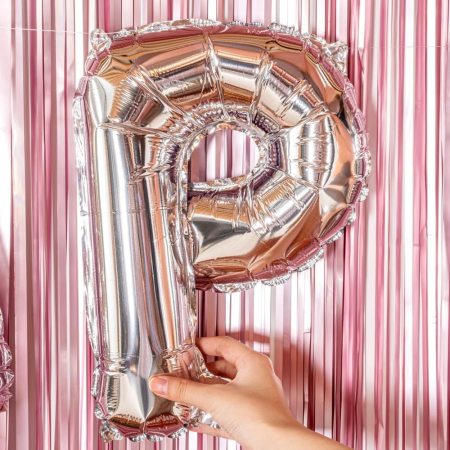 Balon Folie Metalizata Litera P, , 40 cm, Umflati cu Heliu sau Aer, Ambalaj Individual, Pai inclus, Argintiu [5]