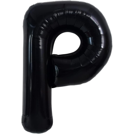 Balon Folie Metalizata Litera P, , 40 cm, Umflati cu Heliu sau Aer, Ambalaj Individual, Pai inclus, Negru [5]