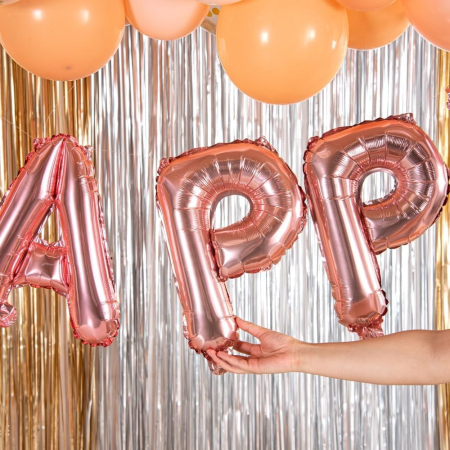 Balon Folie Metalizata Litera P, , 40 cm, Umflati cu Heliu sau Aer, Ambalaj Individual, Pai inclus, Rose Gold [4]