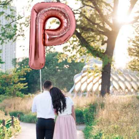 Balon Folie Metalizata Litera P, , 80 cm, Umflati cu Heliu sau Aer, Ambalaj Individual, Pai inclus, Rose Gold [2]