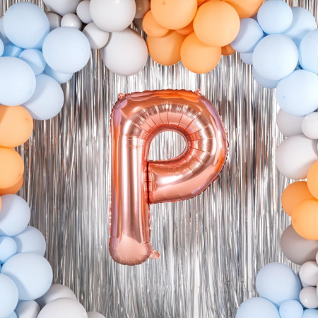 Balon Folie Metalizata Litera P, , 80 cm, Umflati cu Heliu sau Aer, Ambalaj Individual, Pai inclus, Rose Gold [6]