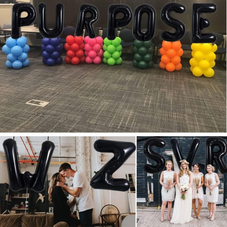 Balon Folie Metalizata Litera R, , 40 cm, Umflati cu Heliu sau Aer, Ambalaj Individual, Pai inclus, Negru [2]