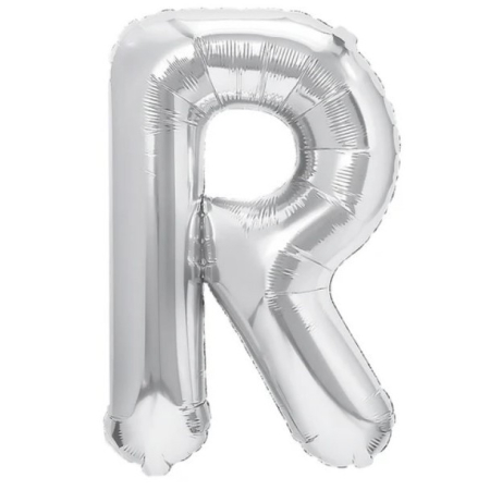✨TOATE PRODUSELE✨ - Balon Folie Metalizata Litera R, , 80 cm, Umflati cu Heliu sau Aer, Ambalaj Individual, Pai inclus, Argintiu