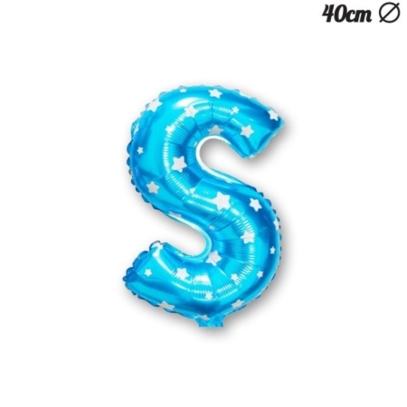 Balon Folie Metalizata Litera S, , 40 cm, Cu Imprimeu Stelute, Umflati cu Heliu sau Aer, Ambalaj Individual, Pai inclus, Albastru [3]