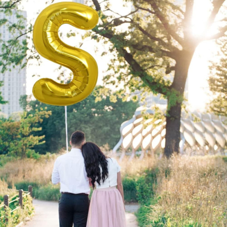 Balon Folie Metalizata Litera S, , 80 cm, Umflati cu Heliu sau Aer, Ambalaj Individual, Pai inclus, Auriu [2]