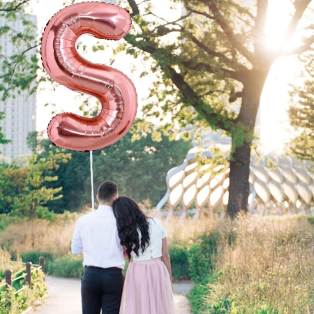 Balon Folie Metalizata Litera S, , 80 cm, Umflati cu Heliu sau Aer, Ambalaj Individual, Pai inclus, Rose Gold [2]