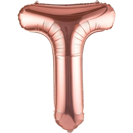 ✨TOATE PRODUSELE✨ - Balon Folie Metalizata Litera T, , 100 cm, Umflati cu Heliu sau Aer, Ambalaj Individual, Pai inclus, Rose Gold