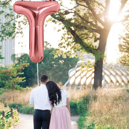 Balon Folie Metalizata Litera T, , 100 cm, Umflati cu Heliu sau Aer, Ambalaj Individual, Pai inclus, Rose Gold [6]