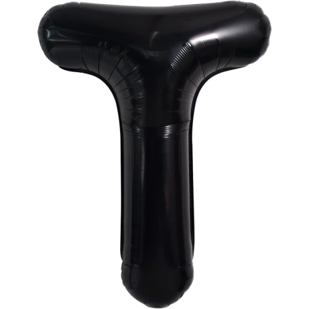 Balon Folie Metalizata Litera T, , 40 cm, Umflati cu Heliu sau Aer, Ambalaj Individual, Pai inclus, Negru [5]