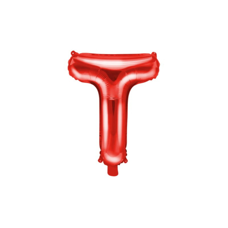 Balon Folie Metalizata Litera T, , 40 cm, Umflati cu Heliu sau Aer, Ambalaj Individual, Pai inclus, Rosu [2]