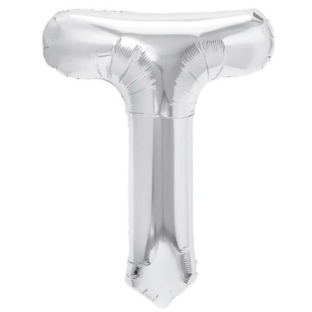 ✨TOATE PRODUSELE✨ - Balon Folie Metalizata Litera T, , 80 cm, Umflati cu Heliu sau Aer, Ambalaj Individual, Pai inclus, Argintiu
