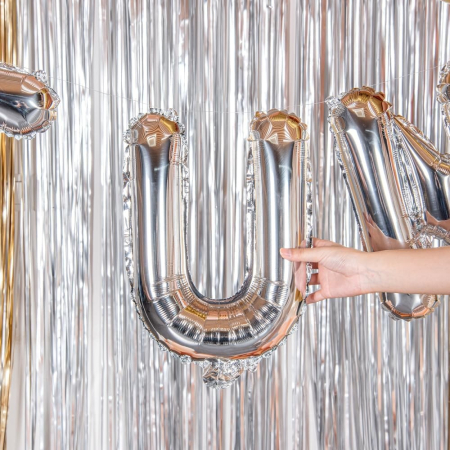 Balon Folie Metalizata Litera U, , 40 cm, Umflati cu Heliu sau Aer, Ambalaj Individual, Pai inclus, Argintiu [4]