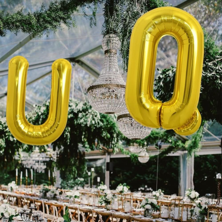 Balon Folie Metalizata Litera U, , 40 cm, Umflati cu Heliu sau Aer, Ambalaj Individual, Pai inclus, Auriu [1]