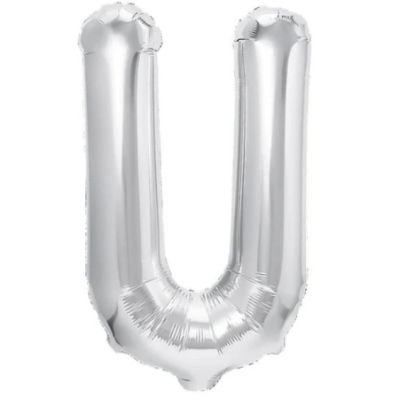 ✨TOATE PRODUSELE✨ - Balon Folie Metalizata Litera U, , 80 cm, Umflati cu Heliu sau Aer, Ambalaj Individual, Pai inclus, Argintiu