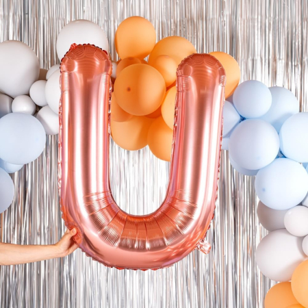 Balon Folie Metalizata Litera U, , 80 cm, Umflati cu Heliu sau Aer, Ambalaj Individual, Pai inclus, Rose Gold [4]