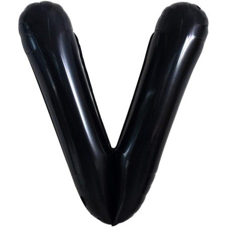 Balon Folie Metalizata Litera V, , 40 cm, Umflati cu Heliu sau Aer, Ambalaj Individual, Pai inclus, Negru [5]