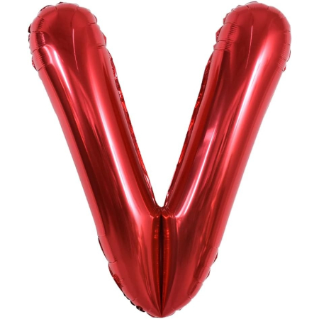 ✨TOATE PRODUSELE✨ - Balon Folie Metalizata Litera V, , 40 cm, Umflati cu Heliu sau Aer, Ambalaj Individual, Pai inclus, Rosu
