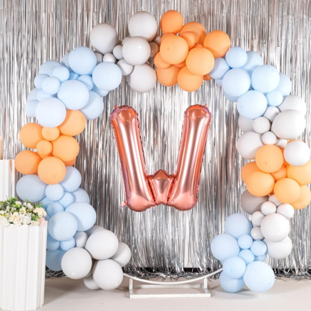 Balon Folie Metalizata Litera W, , 100 cm, Umflati cu Heliu sau Aer, Ambalaj Individual, Pai inclus, Rose Gold [5]