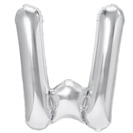 ✨TOATE PRODUSELE✨ - Balon Folie Metalizata Litera W, , 40 cm, Umflati cu Heliu sau Aer, Ambalaj Individual, Pai inclus, Argintiu