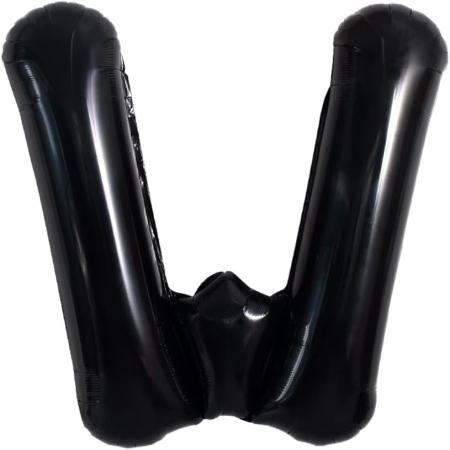 Balon Folie Metalizata Litera W, , 40 cm, Umflati cu Heliu sau Aer, Ambalaj Individual, Pai inclus, Negru [5]